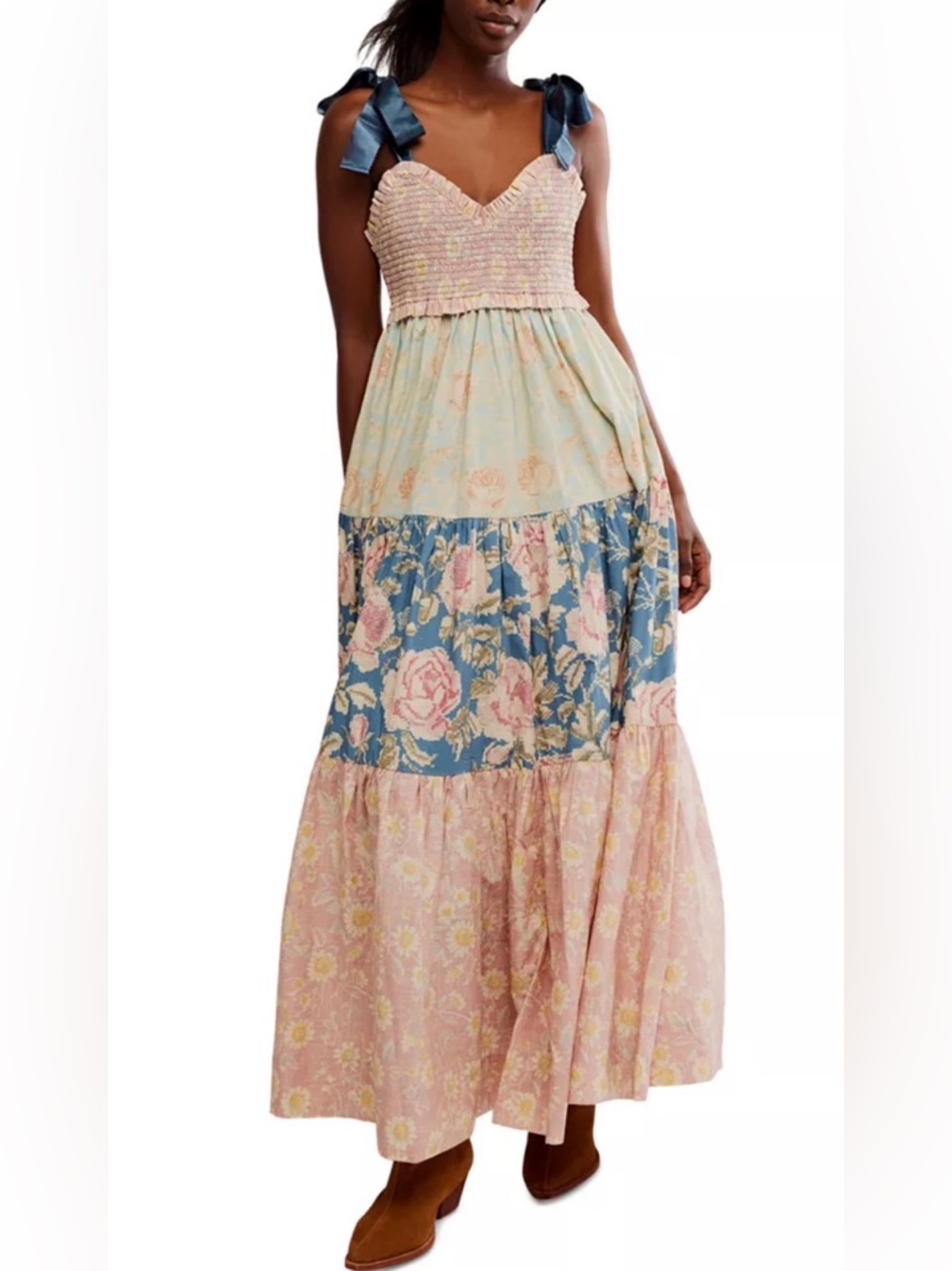 Free People Bluebell Cotton Mixed-Print Tiered Maxi Dress - Antique Combo